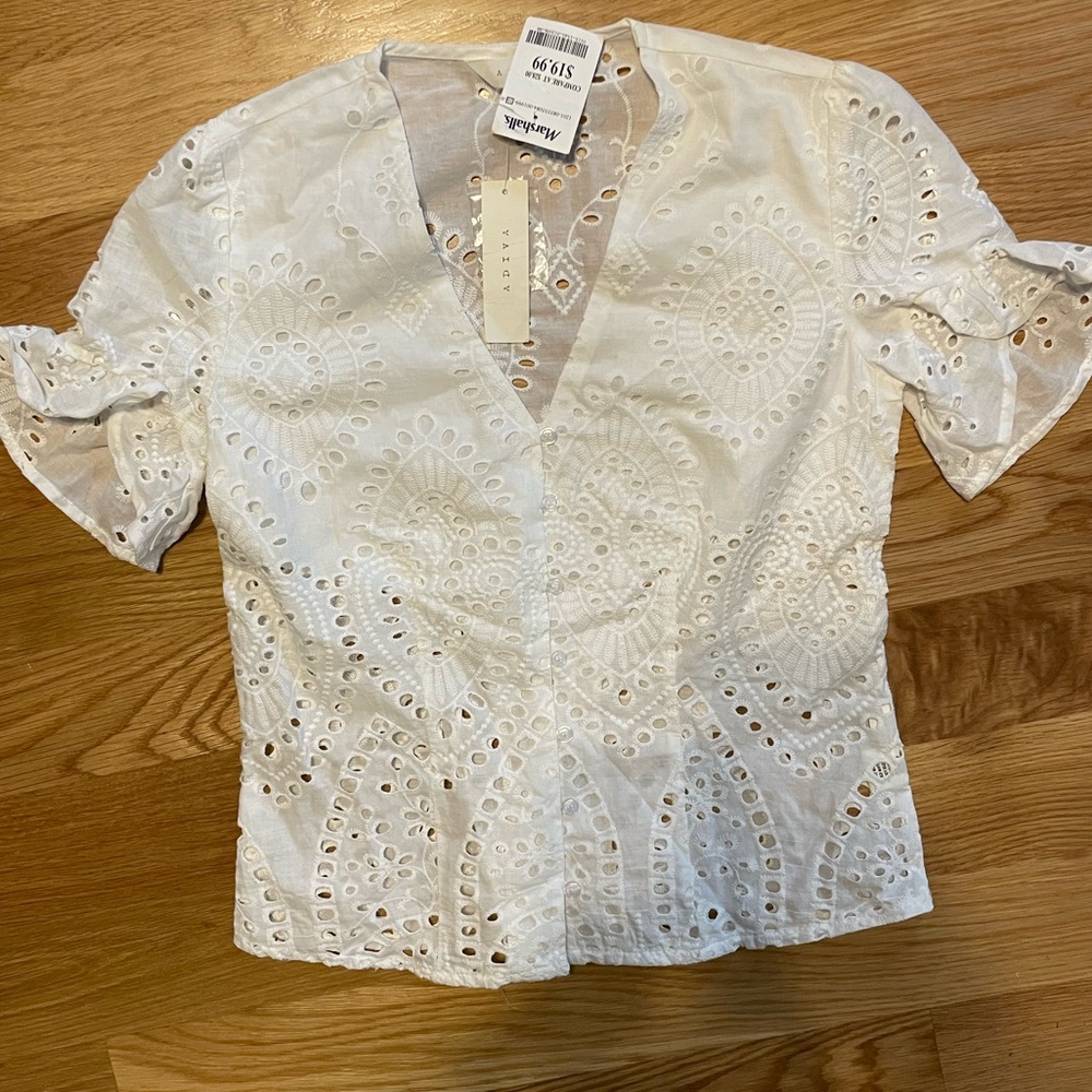 Adiva Eyelet White Buttoned Down Blouse- NWT